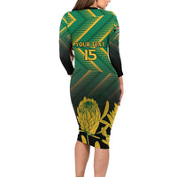 South Africa Rugby Custom Family Matching Long Sleeve Bodycon Dress and Hawaiian Shirt Forever Green Forever Gold