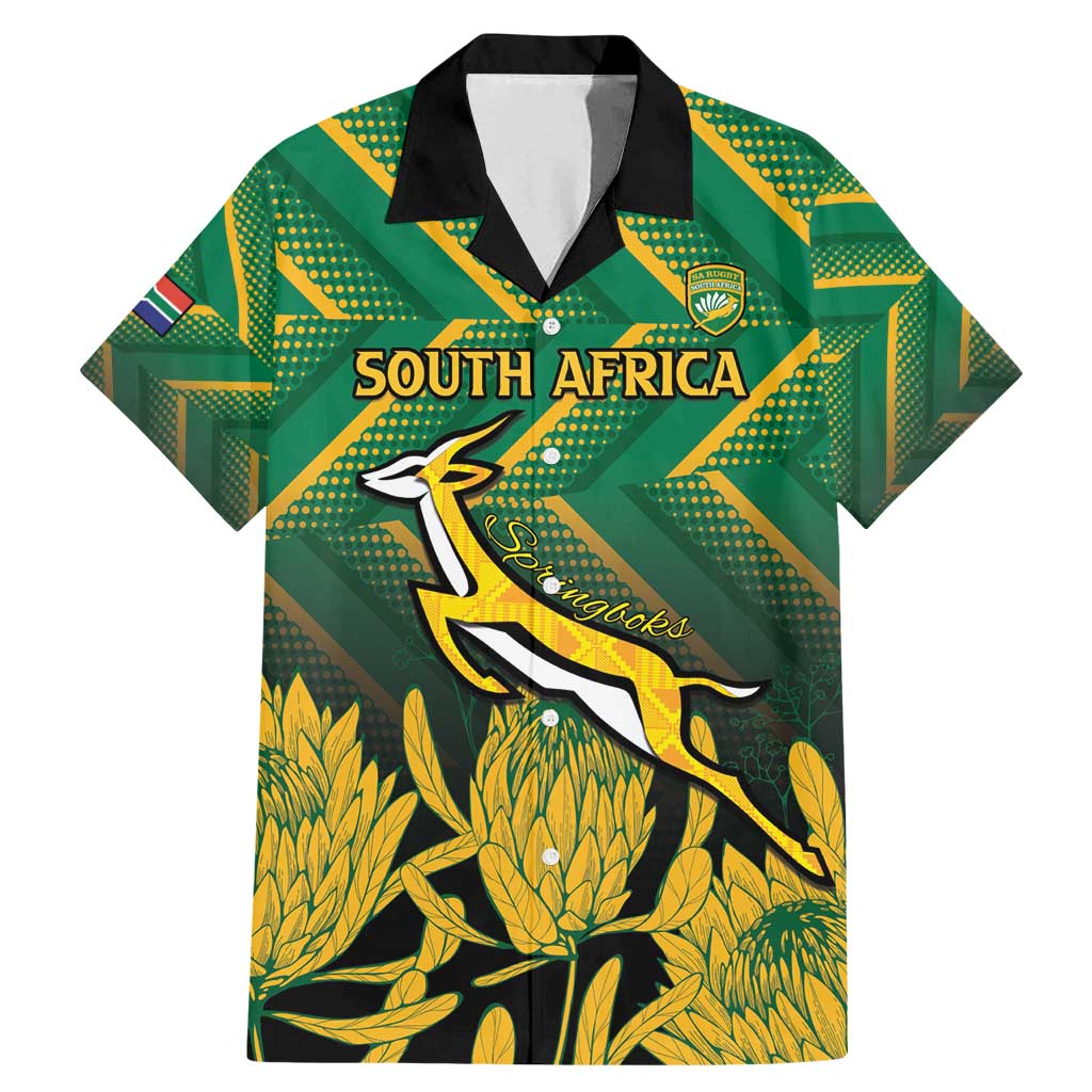 South Africa Rugby Custom Family Matching Mermaid Dress and Hawaiian Shirt Forever Green Forever Gold