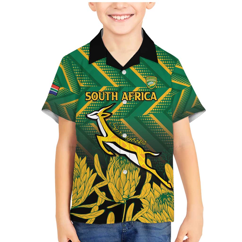 South Africa Rugby Custom Family Matching Mermaid Dress and Hawaiian Shirt Forever Green Forever Gold