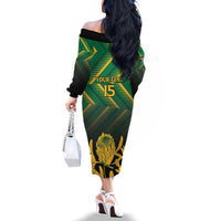 South Africa Rugby Custom Family Matching Off The Shoulder Long Sleeve Dress and Hawaiian Shirt Forever Green Forever Gold