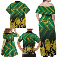 South Africa Rugby Custom Family Matching Off Shoulder Maxi Dress and Hawaiian Shirt Forever Green Forever Gold