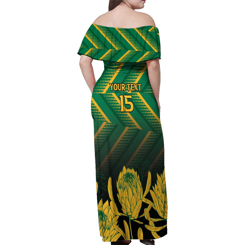 South Africa Rugby Custom Family Matching Off Shoulder Maxi Dress and Hawaiian Shirt Forever Green Forever Gold