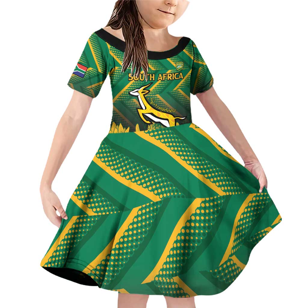South Africa Rugby Custom Family Matching Off Shoulder Short Dress and Hawaiian Shirt Forever Green Forever Gold