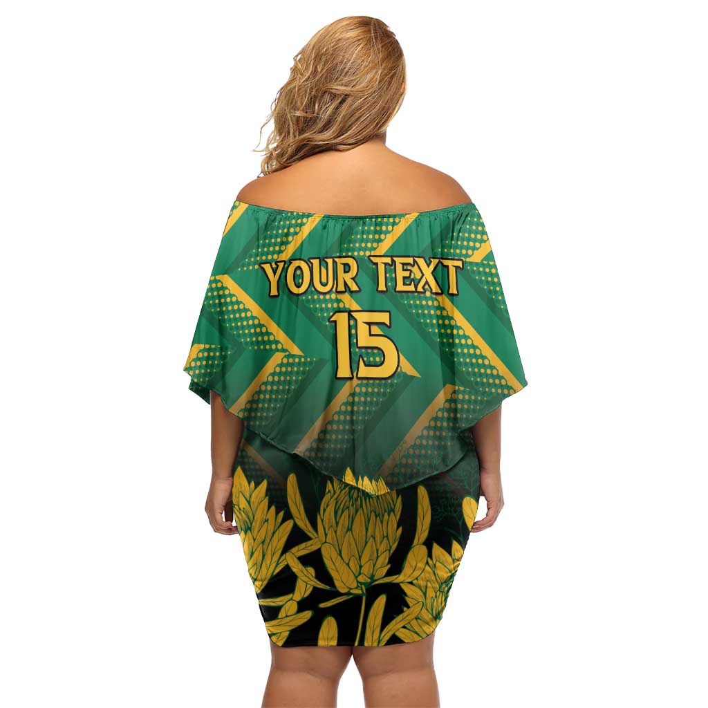 South Africa Rugby Custom Family Matching Off Shoulder Short Dress and Hawaiian Shirt Forever Green Forever Gold