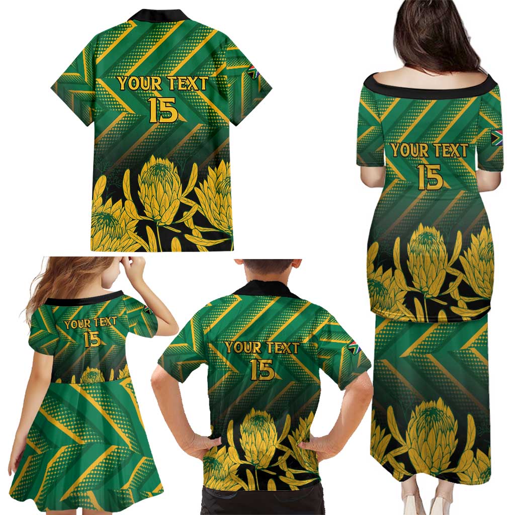 South Africa Rugby Custom Family Matching Puletasi and Hawaiian Shirt Forever Green Forever Gold