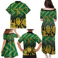 South Africa Rugby Custom Family Matching Puletasi and Hawaiian Shirt Forever Green Forever Gold