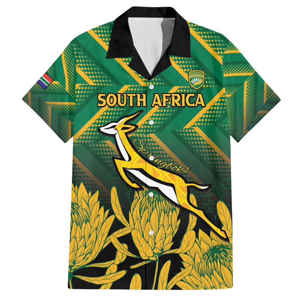 South Africa Rugby Custom Family Matching Puletasi and Hawaiian Shirt Forever Green Forever Gold