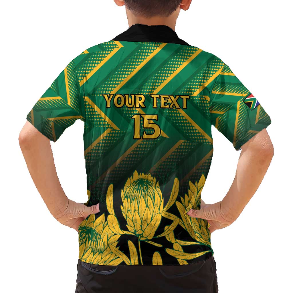 South Africa Rugby Custom Family Matching Short Sleeve Bodycon Dress and Hawaiian Shirt Forever Green Forever Gold
