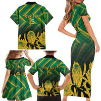 South Africa Rugby Custom Family Matching Short Sleeve Bodycon Dress and Hawaiian Shirt Forever Green Forever Gold