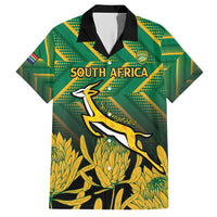 South Africa Rugby Custom Family Matching Short Sleeve Bodycon Dress and Hawaiian Shirt Forever Green Forever Gold