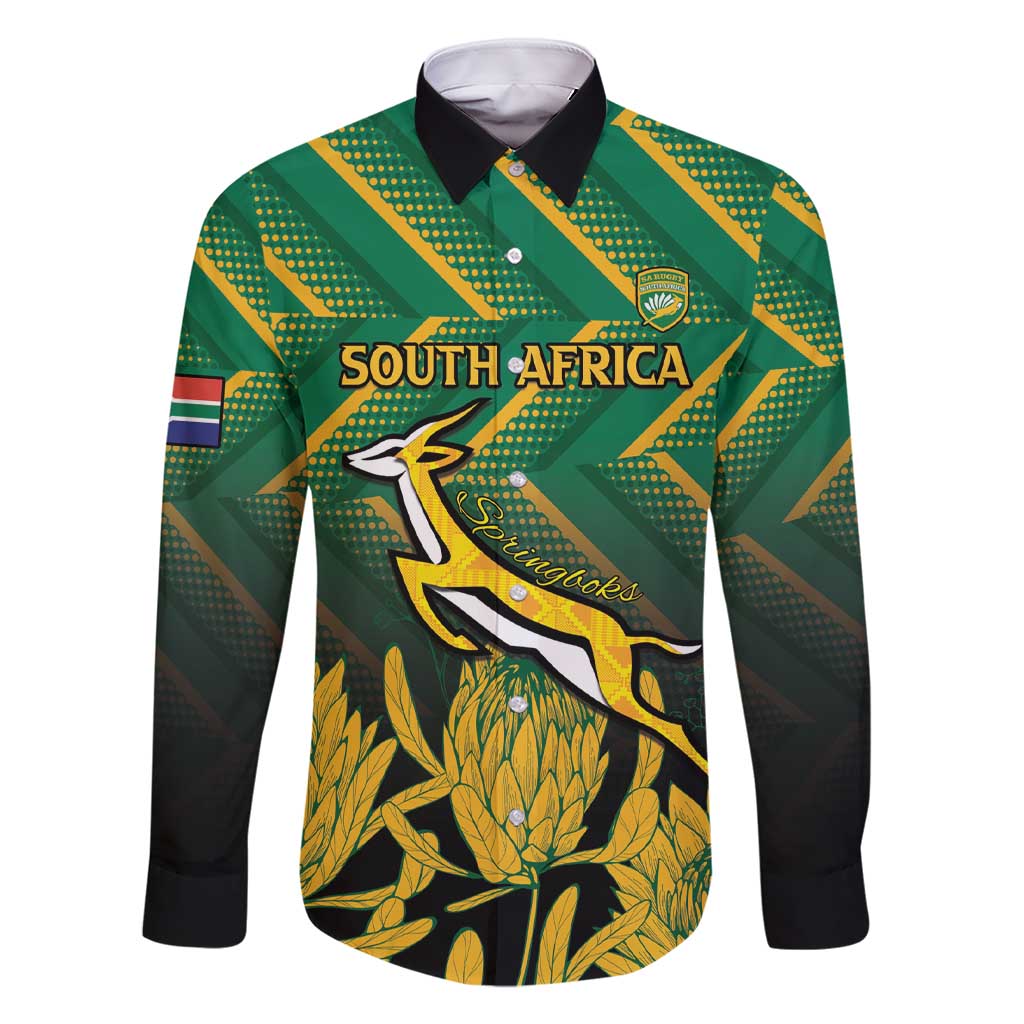 South Africa Rugby Custom Family Matching Short Sleeve Bodycon Dress and Hawaiian Shirt Forever Green Forever Gold