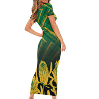 South Africa Rugby Custom Family Matching Short Sleeve Bodycon Dress and Hawaiian Shirt Forever Green Forever Gold