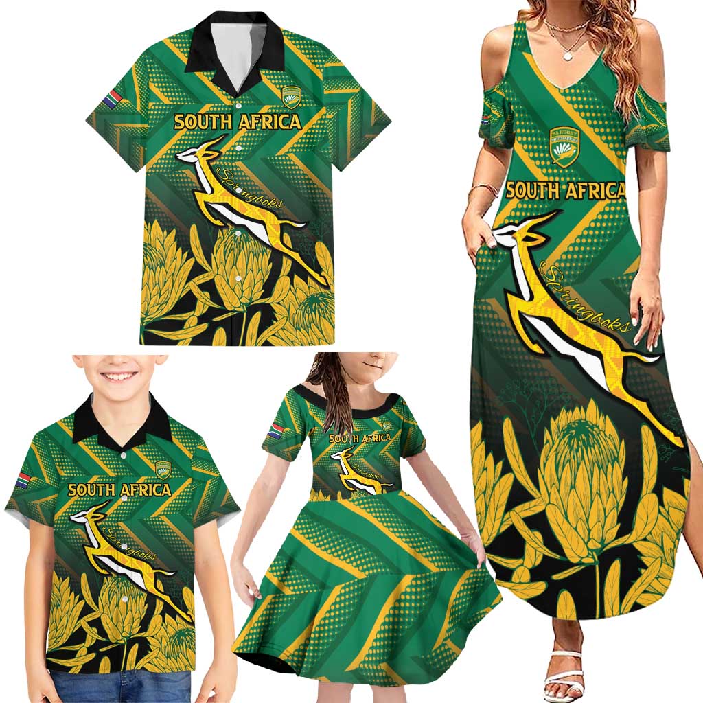 South Africa Rugby Custom Family Matching Summer Maxi Dress and Hawaiian Shirt Forever Green Forever Gold