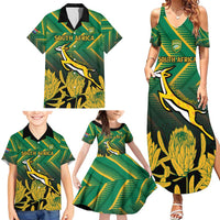 South Africa Rugby Custom Family Matching Summer Maxi Dress and Hawaiian Shirt Forever Green Forever Gold