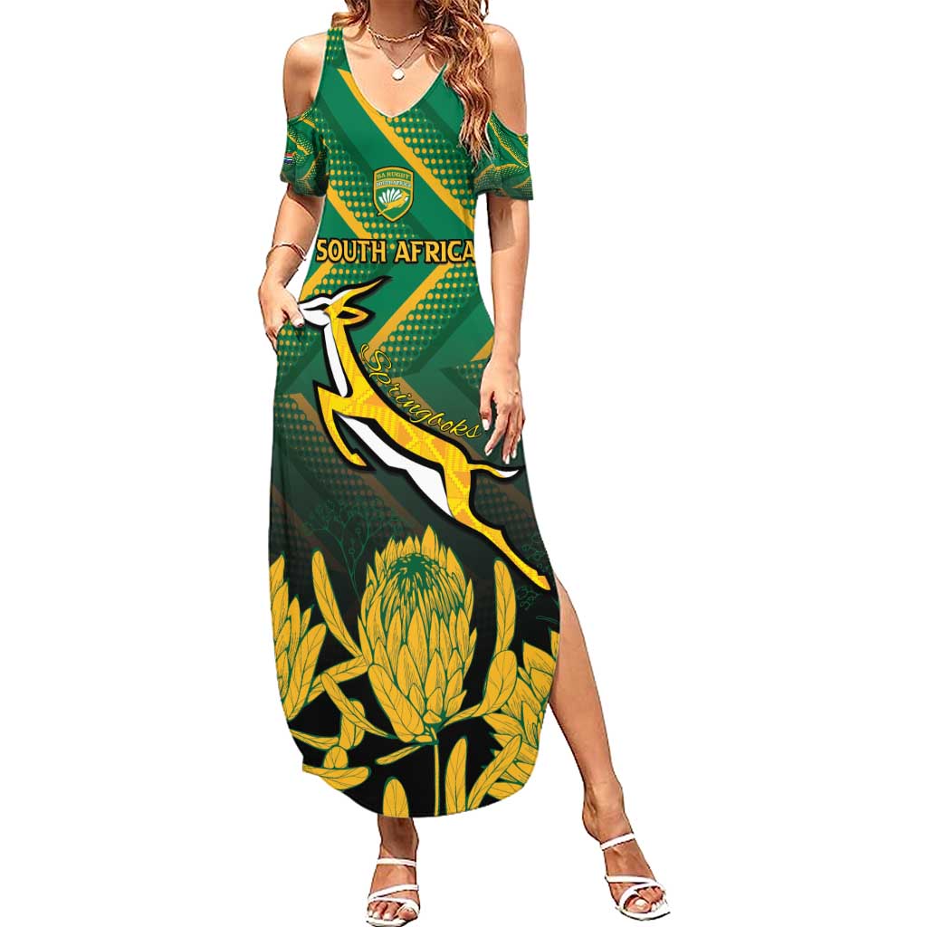 South Africa Rugby Custom Family Matching Summer Maxi Dress and Hawaiian Shirt Forever Green Forever Gold