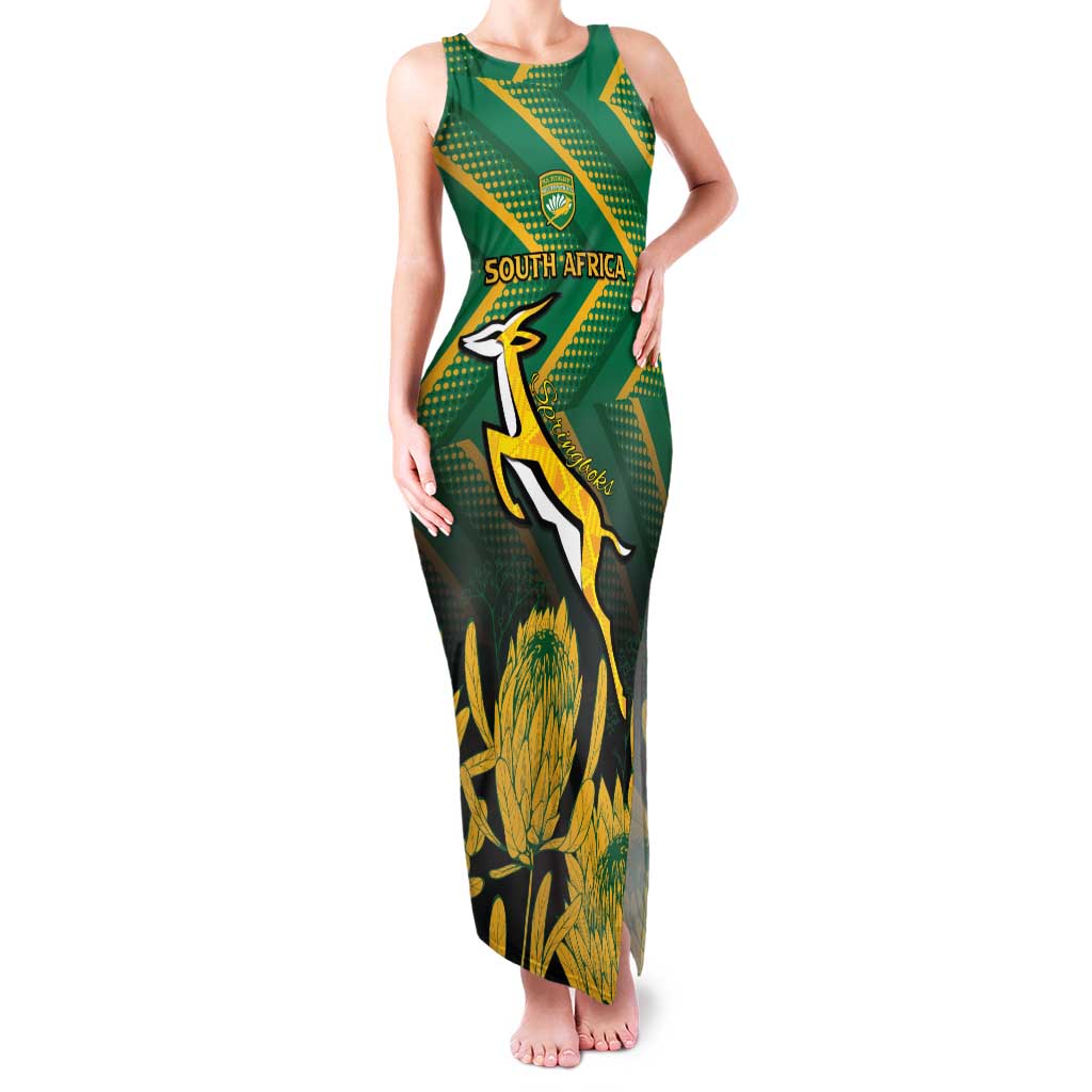 South Africa Rugby Custom Family Matching Tank Maxi Dress and Hawaiian Shirt Forever Green Forever Gold