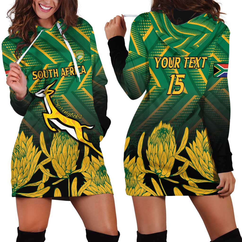 South Africa Rugby Custom Hoodie Dress Forever Green Forever Gold