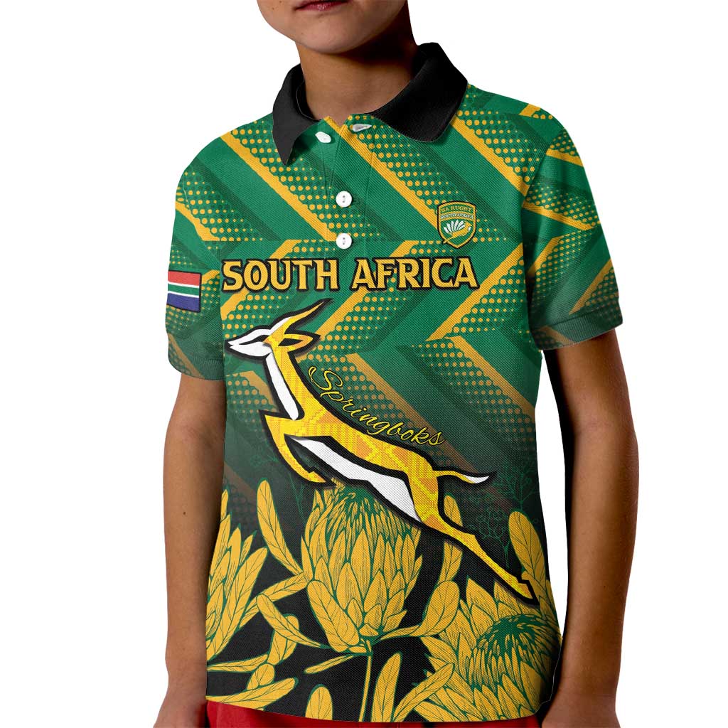 South Africa Rugby Custom Kid Polo Shirt Forever Green Forever Gold