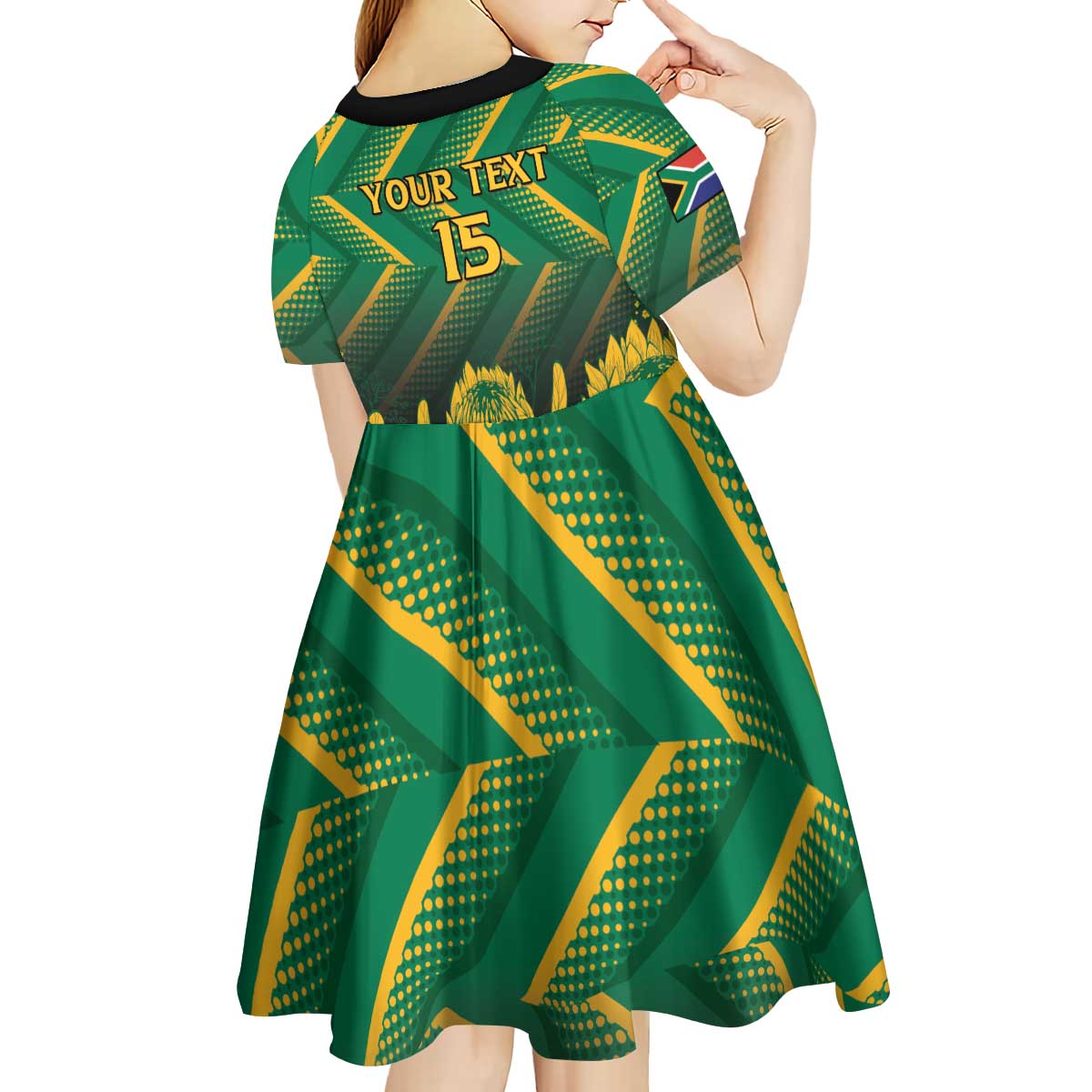 South Africa Rugby Custom Kid Short Sleeve Dress Forever Green Forever Gold