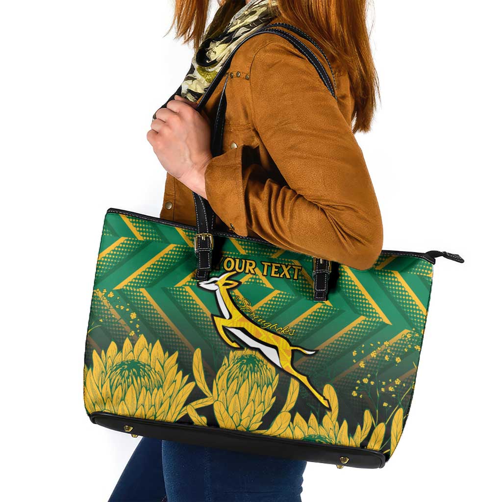 South Africa Rugby Custom Leather Tote Bag Forever Green Forever Gold