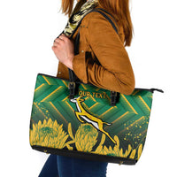 South Africa Rugby Custom Leather Tote Bag Forever Green Forever Gold
