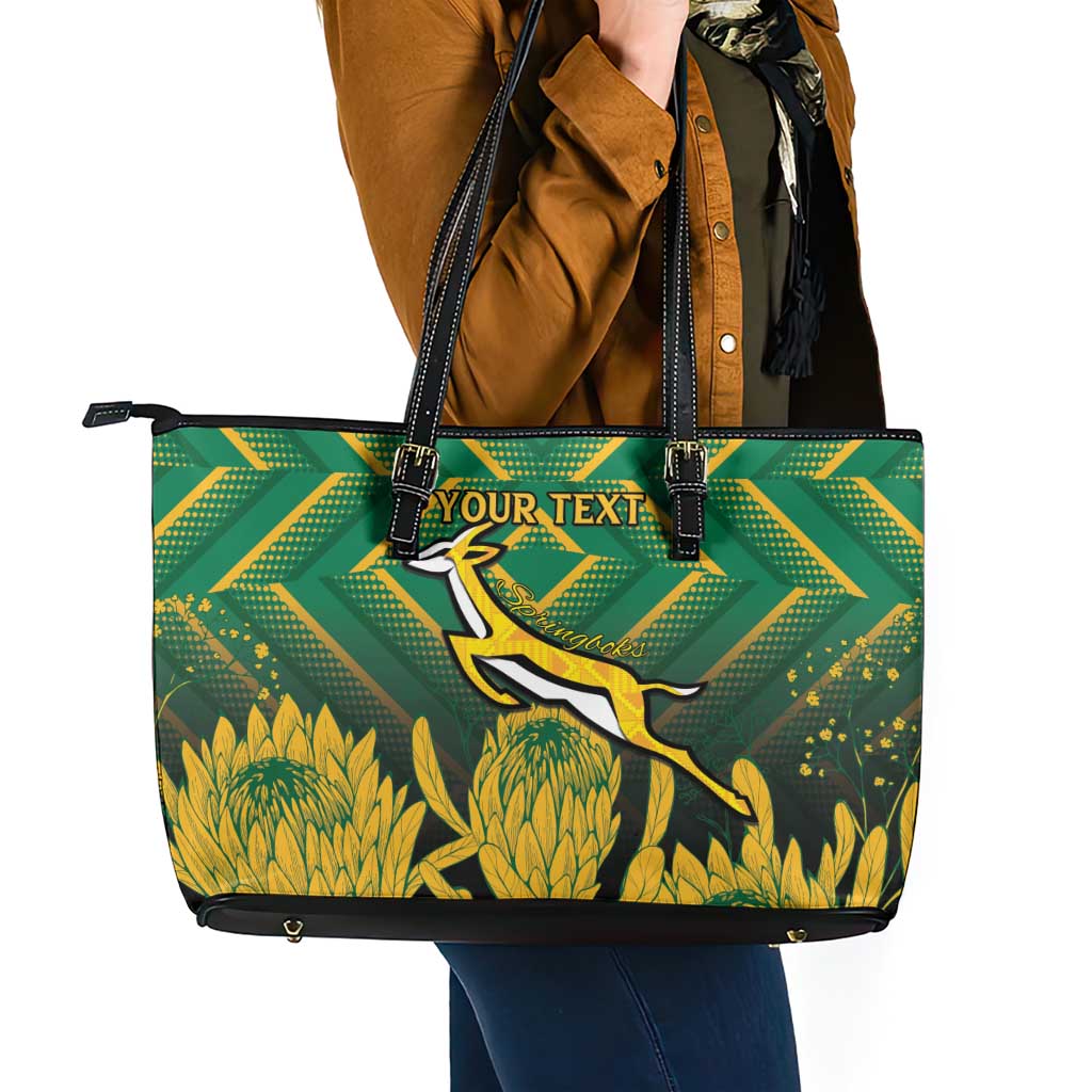 South Africa Rugby Custom Leather Tote Bag Forever Green Forever Gold