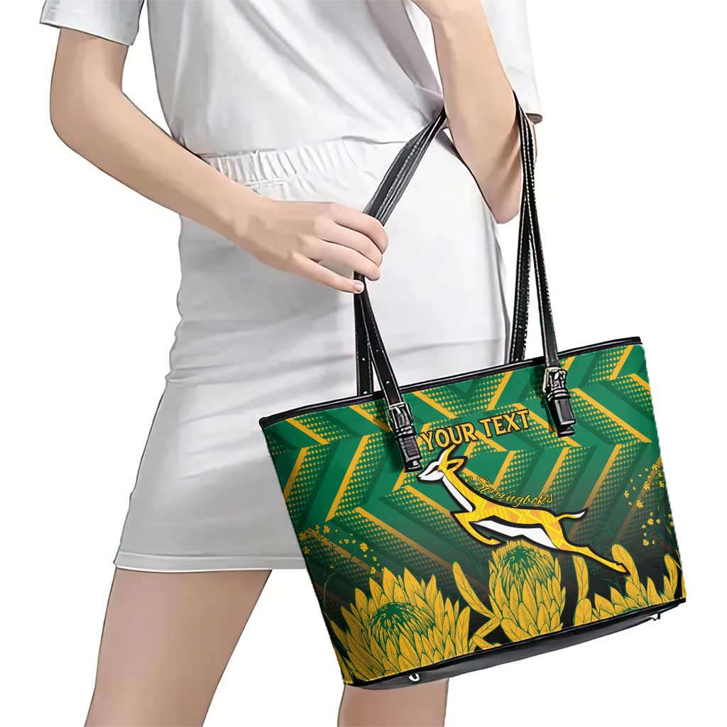 South Africa Rugby Custom Leather Tote Bag Forever Green Forever Gold