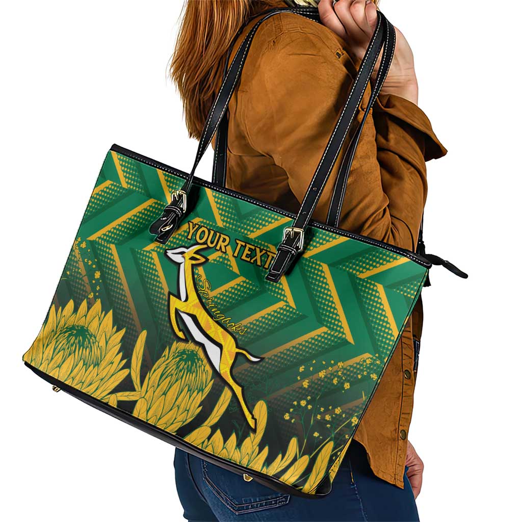 South Africa Rugby Custom Leather Tote Bag Forever Green Forever Gold