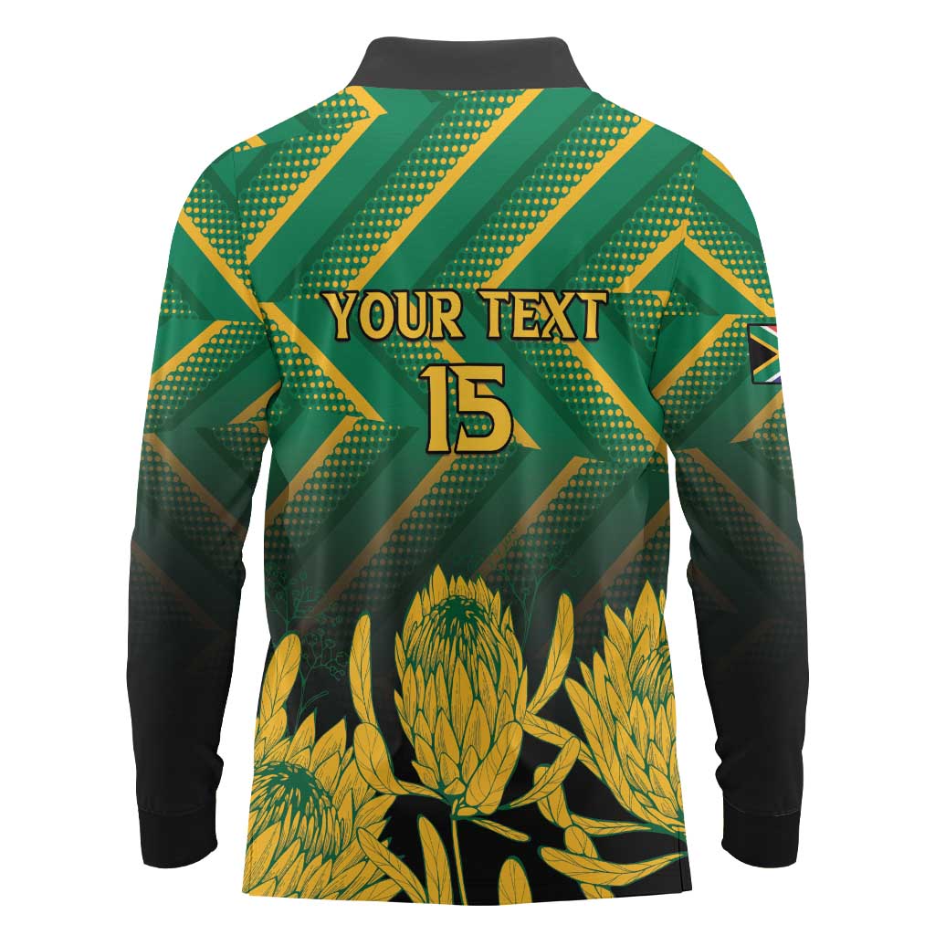 South Africa Rugby Custom Long Sleeve Polo Shirt Forever Green Forever Gold