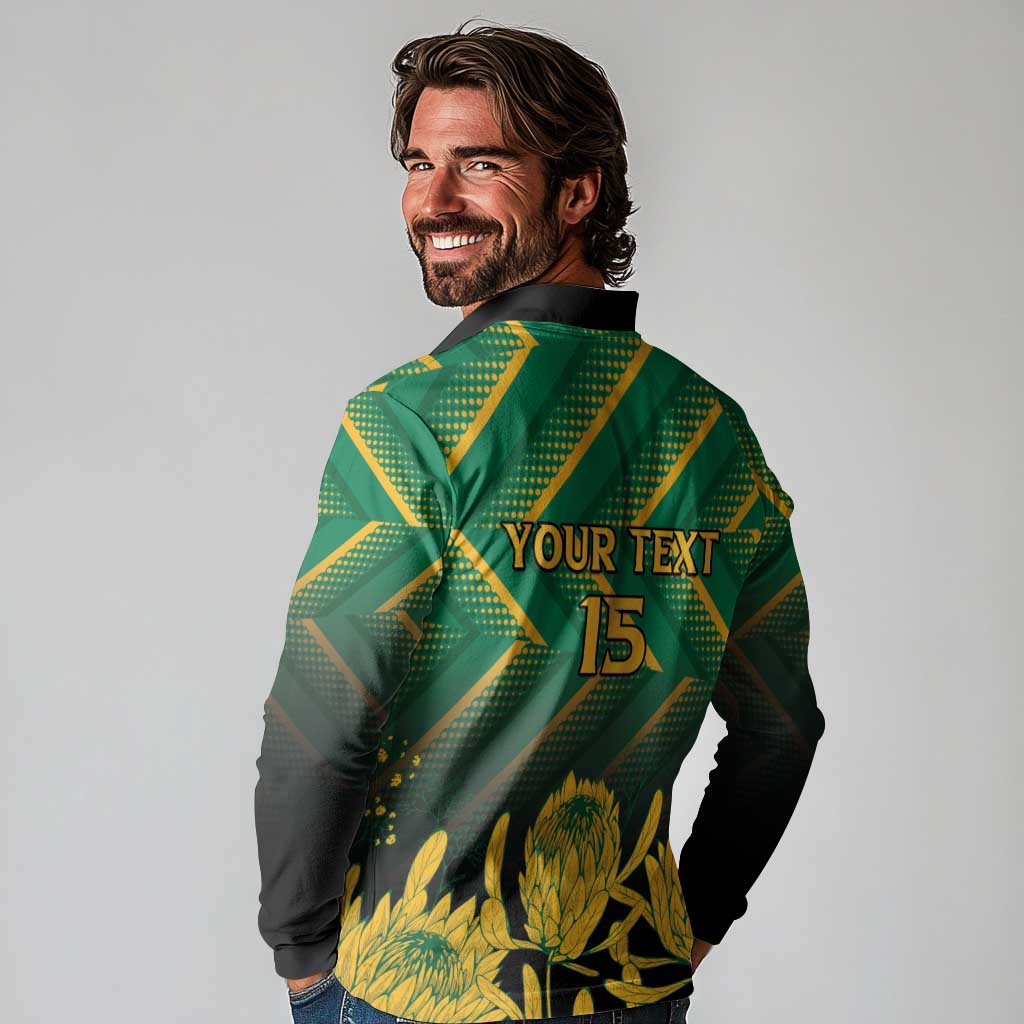 South Africa Rugby Custom Long Sleeve Polo Shirt Forever Green Forever Gold