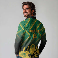 South Africa Rugby Custom Long Sleeve Polo Shirt Forever Green Forever Gold