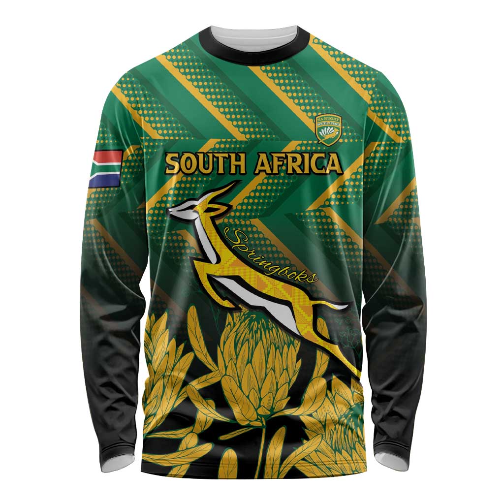 South Africa Rugby Custom Long Sleeve Shirt Forever Green Forever Gold