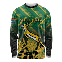 South Africa Rugby Custom Long Sleeve Shirt Forever Green Forever Gold