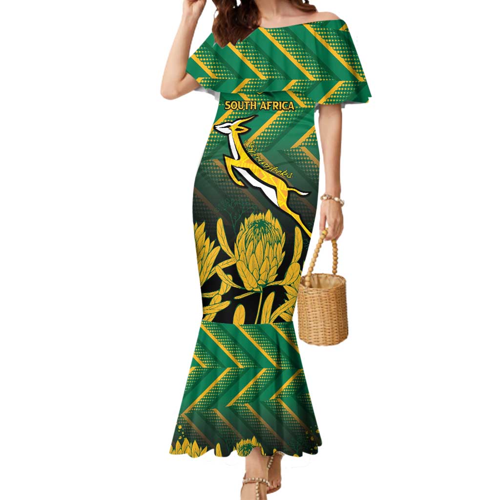 South Africa Rugby Custom Mermaid Dress Forever Green Forever Gold