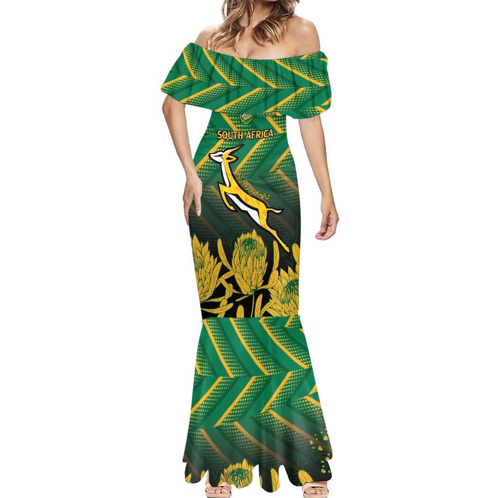 South Africa Rugby Custom Mermaid Dress Forever Green Forever Gold