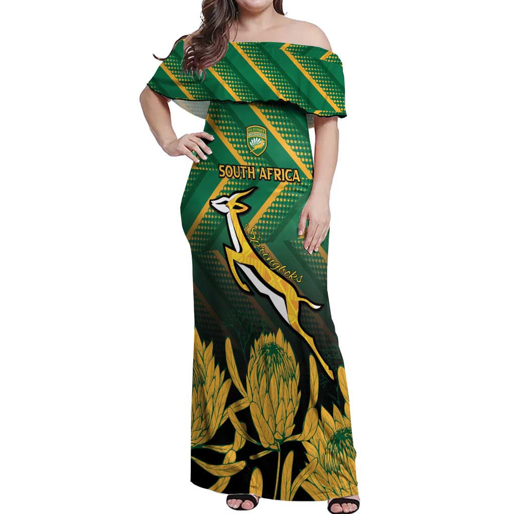 South Africa Rugby Custom Off Shoulder Maxi Dress Forever Green Forever Gold
