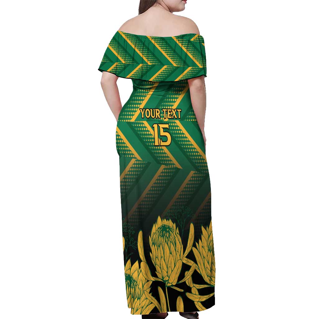 South Africa Rugby Custom Off Shoulder Maxi Dress Forever Green Forever Gold