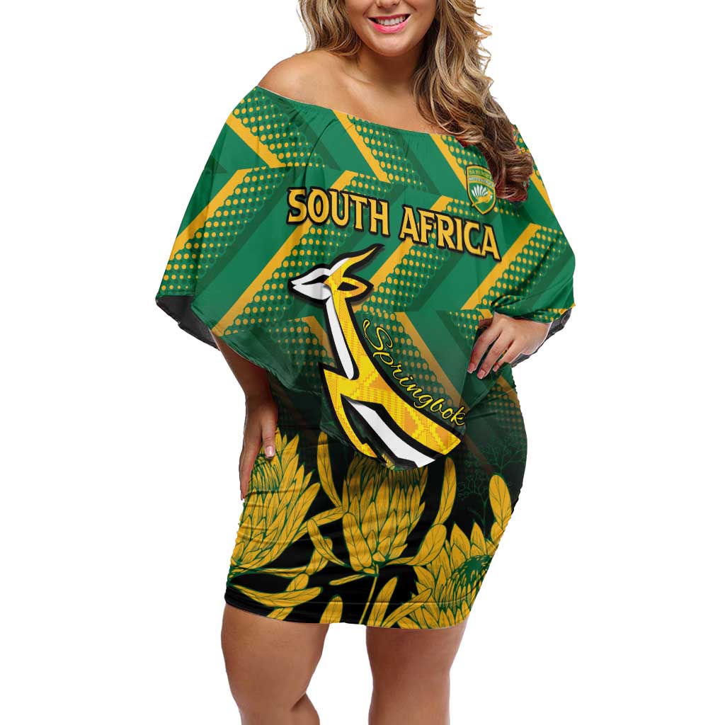 South Africa Rugby Custom Off Shoulder Short Dress Forever Green Forever Gold