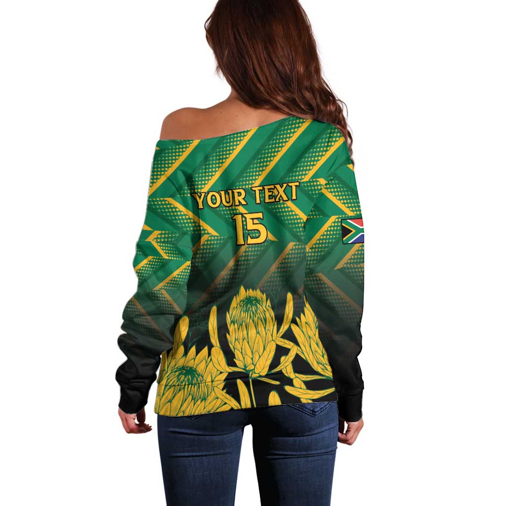 South Africa Rugby Custom Off Shoulder Sweater Forever Green Forever Gold