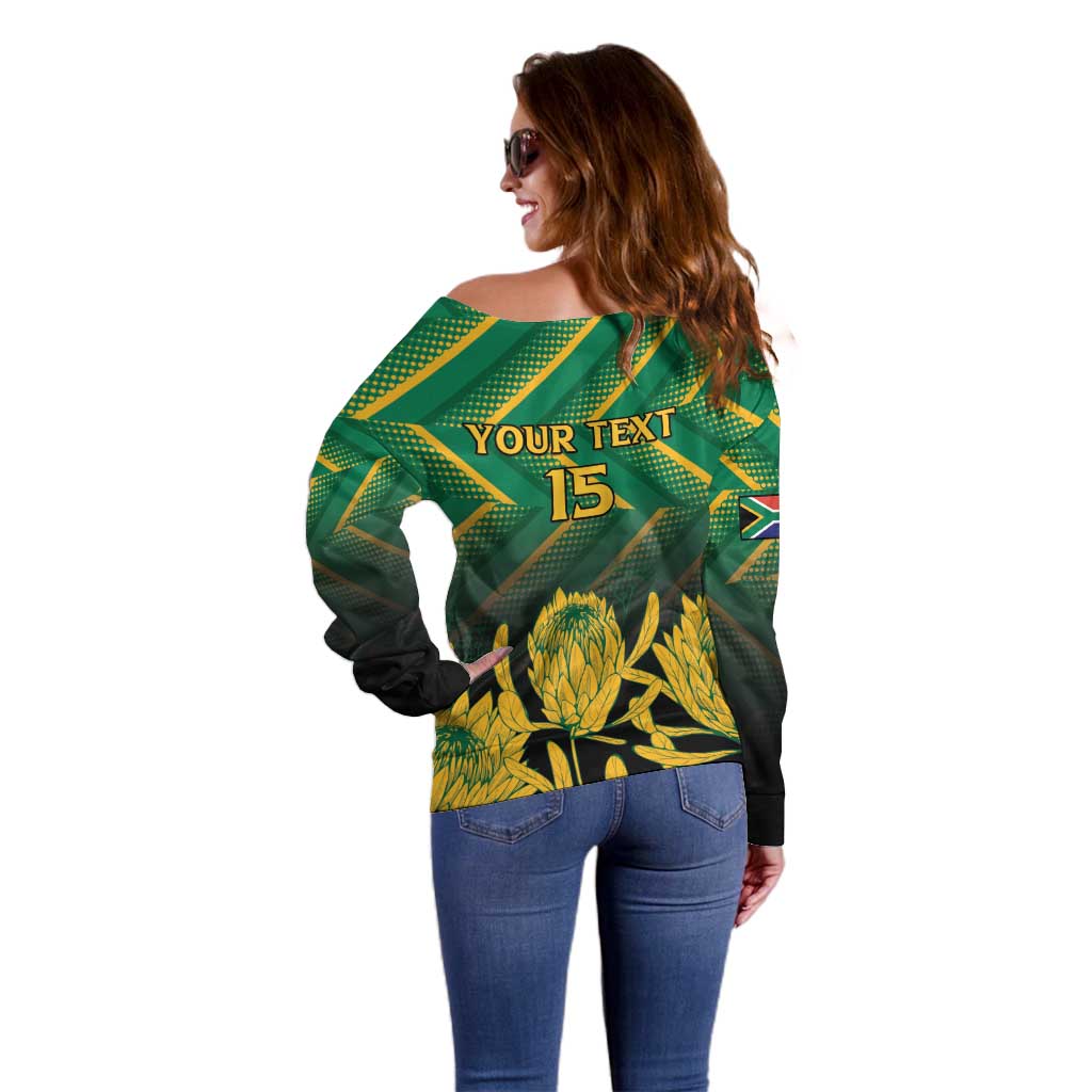 South Africa Rugby Custom Off Shoulder Sweater Forever Green Forever Gold