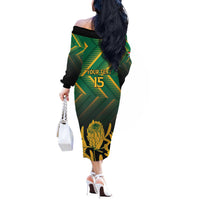 South Africa Rugby Custom Off The Shoulder Long Sleeve Dress Forever Green Forever Gold