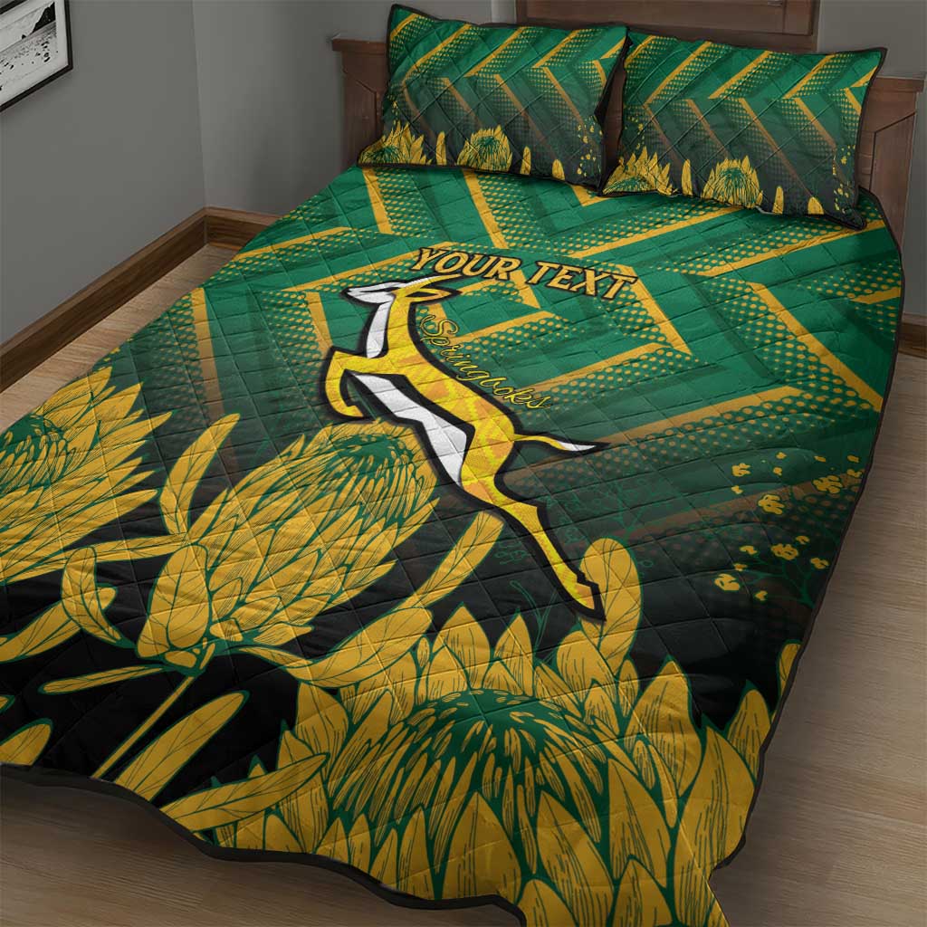 South Africa Rugby Custom Quilt Bed Set Forever Green Forever Gold