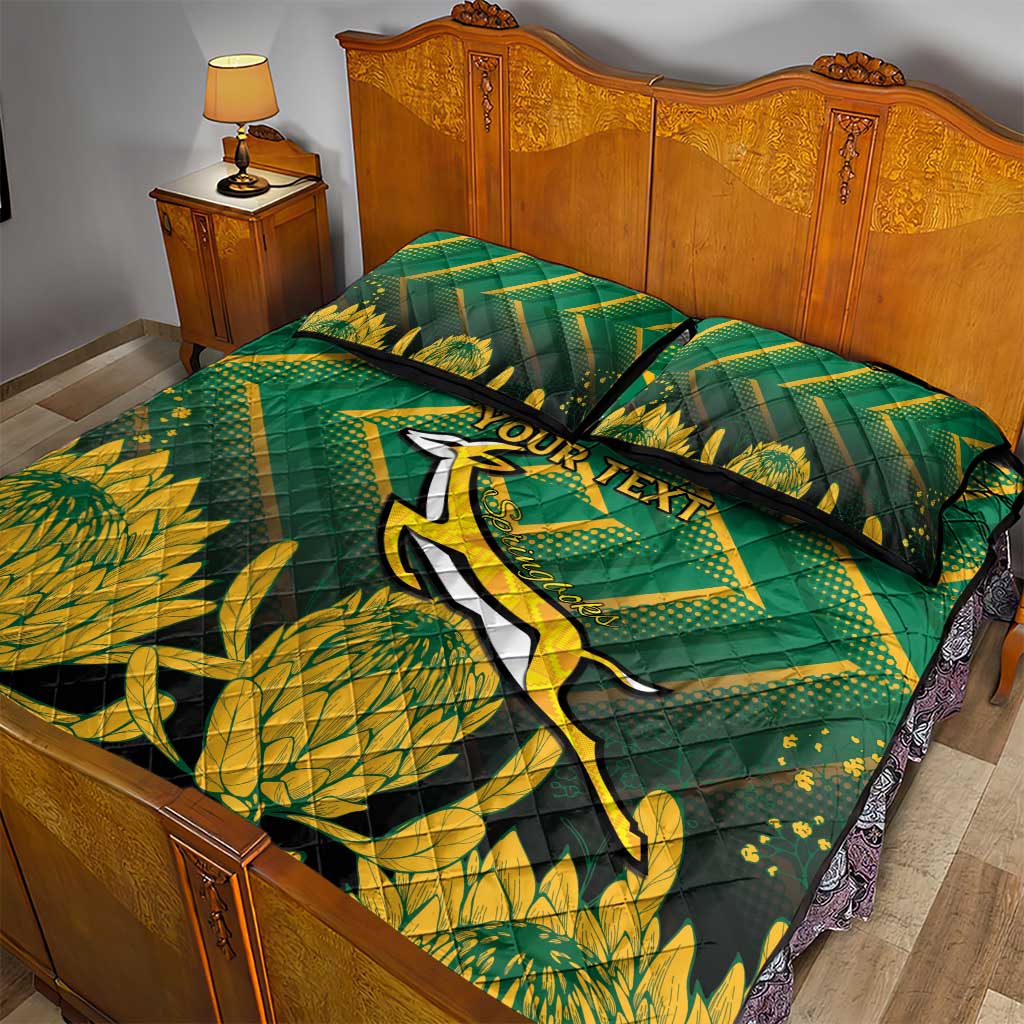 South Africa Rugby Custom Quilt Bed Set Forever Green Forever Gold