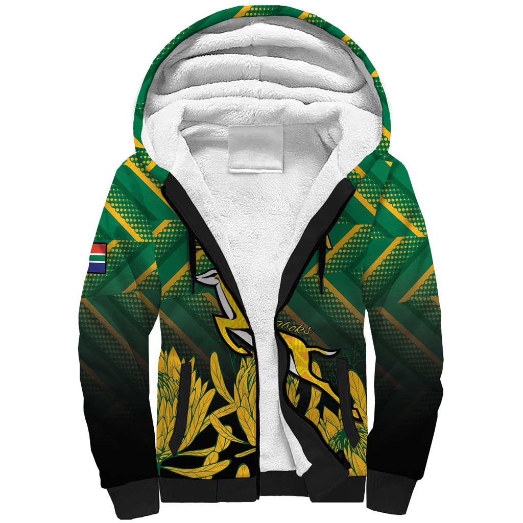 South Africa Rugby Custom Sherpa Hoodie Forever Green Forever Gold