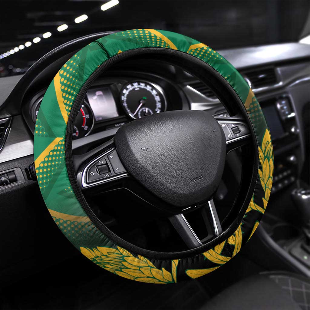 South Africa Rugby Steering Wheel Cover Forever Green Forever Gold