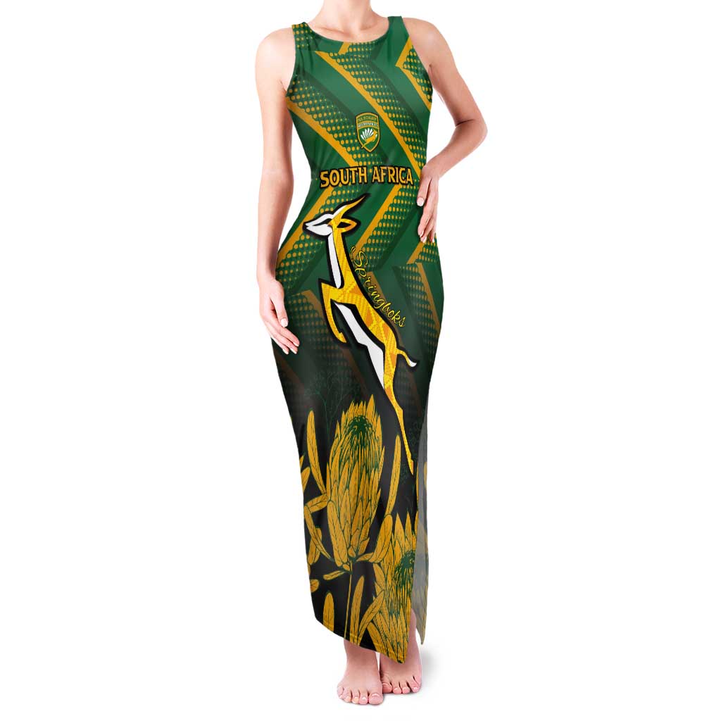 South Africa Rugby Custom Tank Maxi Dress Forever Green Forever Gold