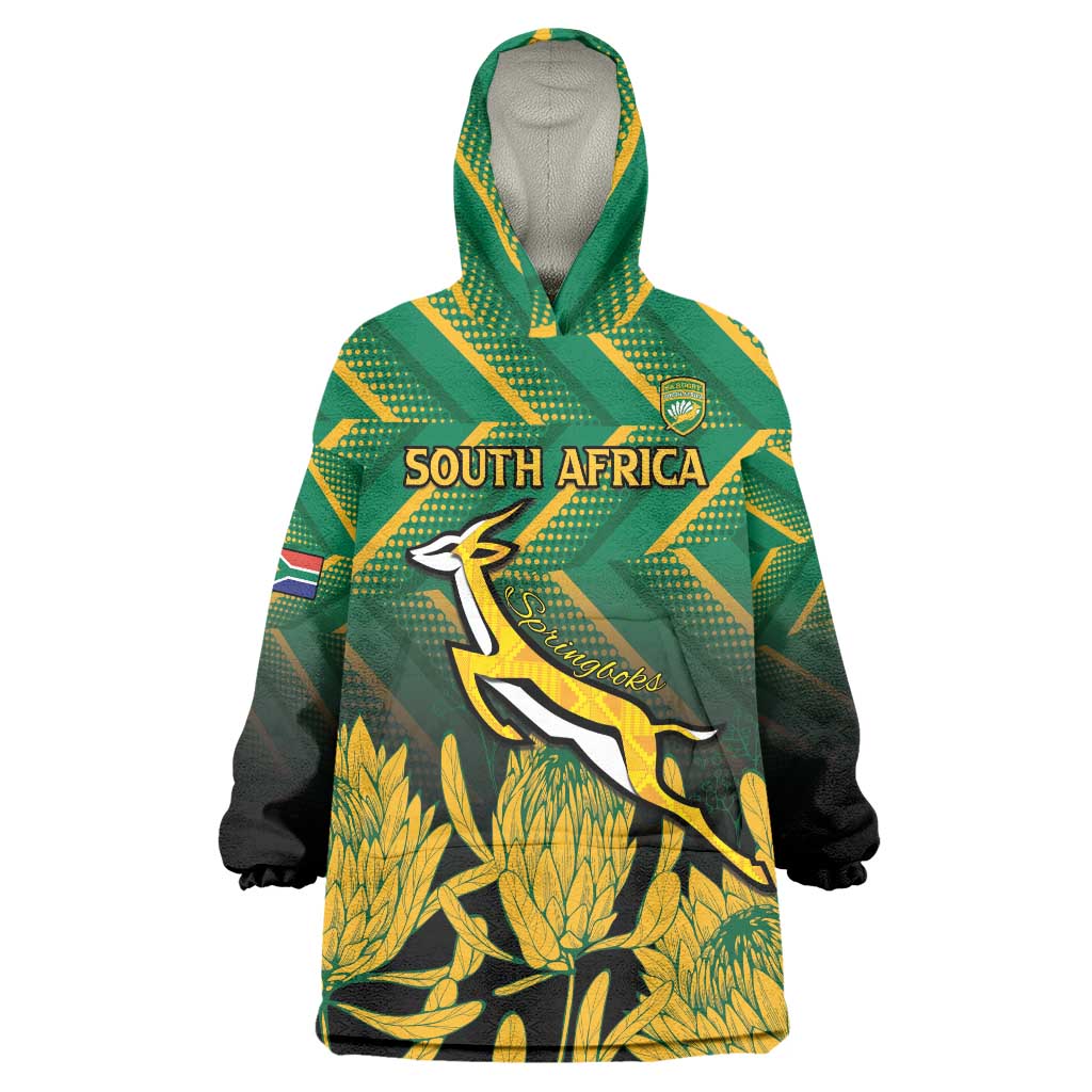 South Africa Rugby Custom Wearable Blanket Hoodie Forever Green Forever Gold