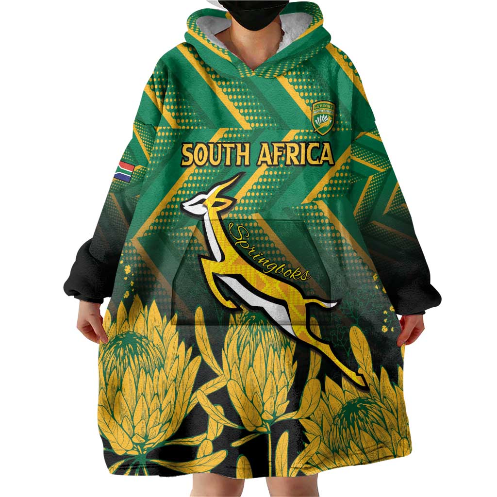 South Africa Rugby Custom Wearable Blanket Hoodie Forever Green Forever Gold