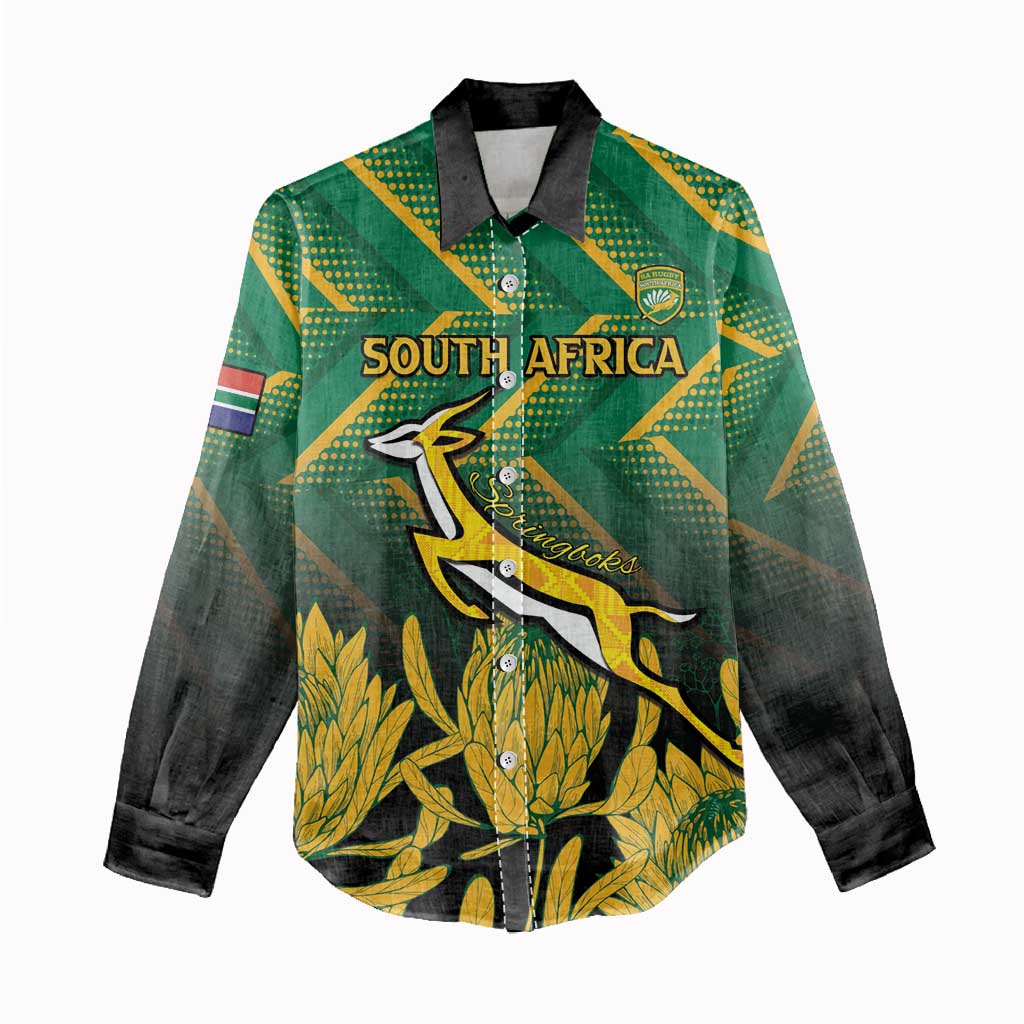 South Africa Rugby Custom Women Casual Shirt Forever Green Forever Gold