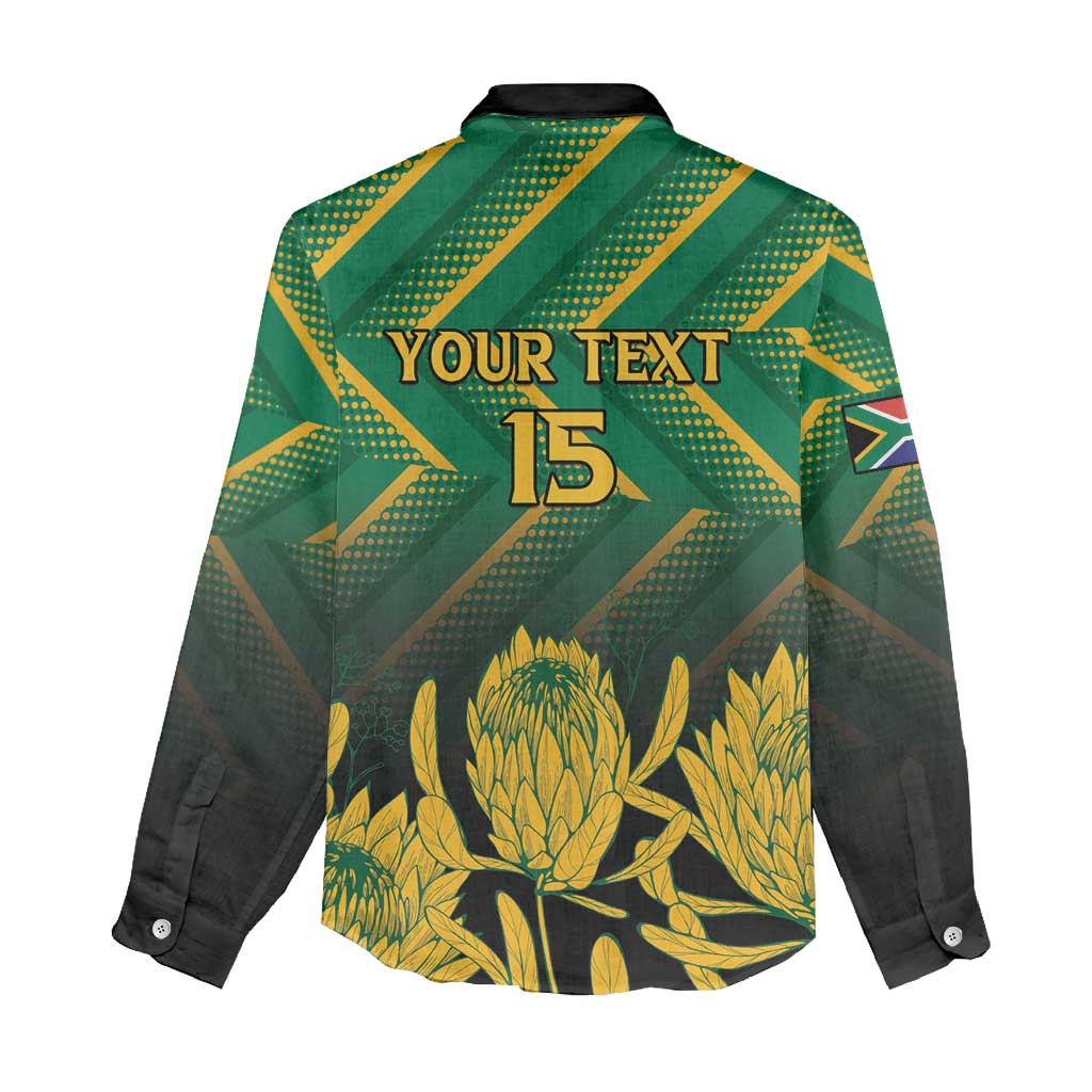 South Africa Rugby Custom Women Casual Shirt Forever Green Forever Gold